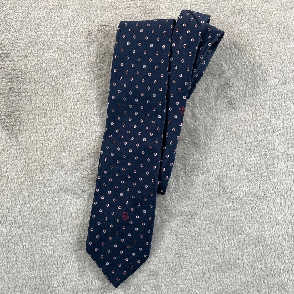 Christian Dior Paris New York Dress Tie Blue Geometric Silk Designer‎